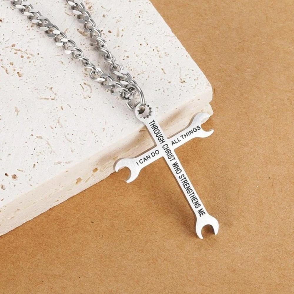 Men’s Stainless Steele Wrench‎ Cross Pendant Necklace